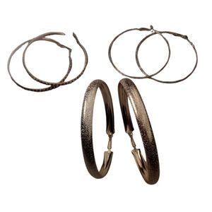 3 pairs of Large Medium Bangle Earrings Gold